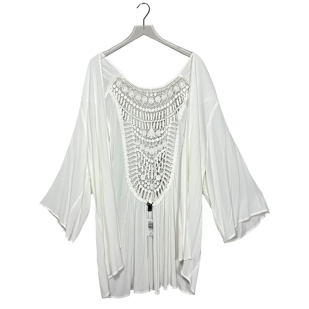 Torrid White Crochet Inset Gauze Kimono Boho Lightweight Plus Size 3X NWT - Picture 3 of 9